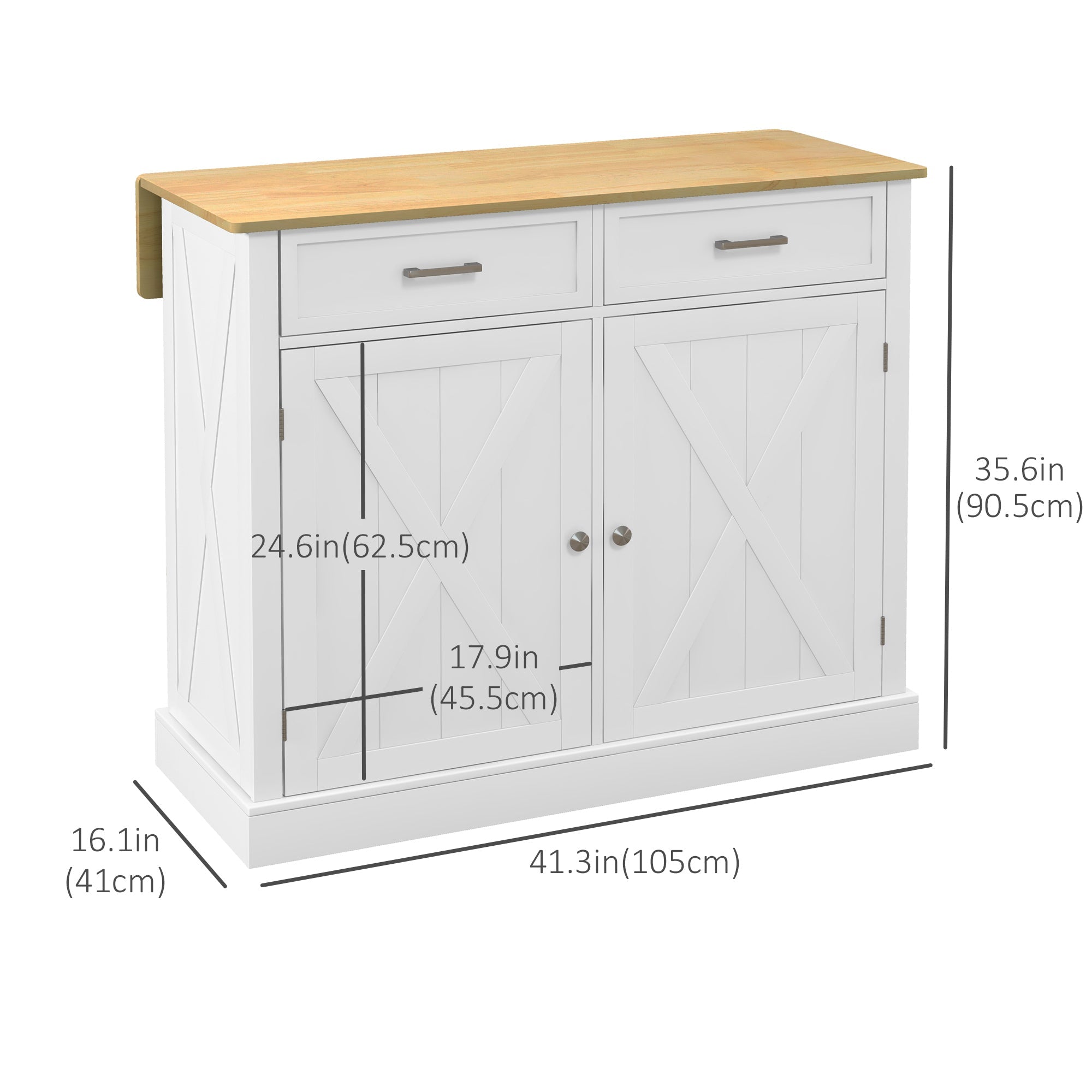 HOMCOM Farmhouse Kitchen Cart: White, Rolling Island, Drop Leaf, Wood Breakfast Bar, 2 Drawers, Adjustable Shelves