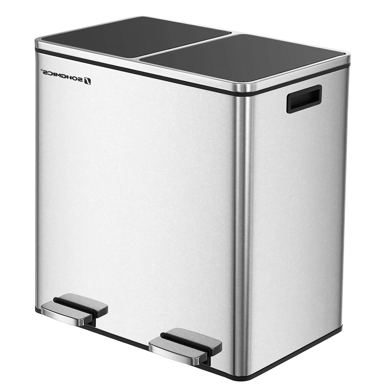 Dual Stainless Steel 16-Gallon Trash Can Recycle Bin with 2 Step on Pedal Lids - Free Shipping