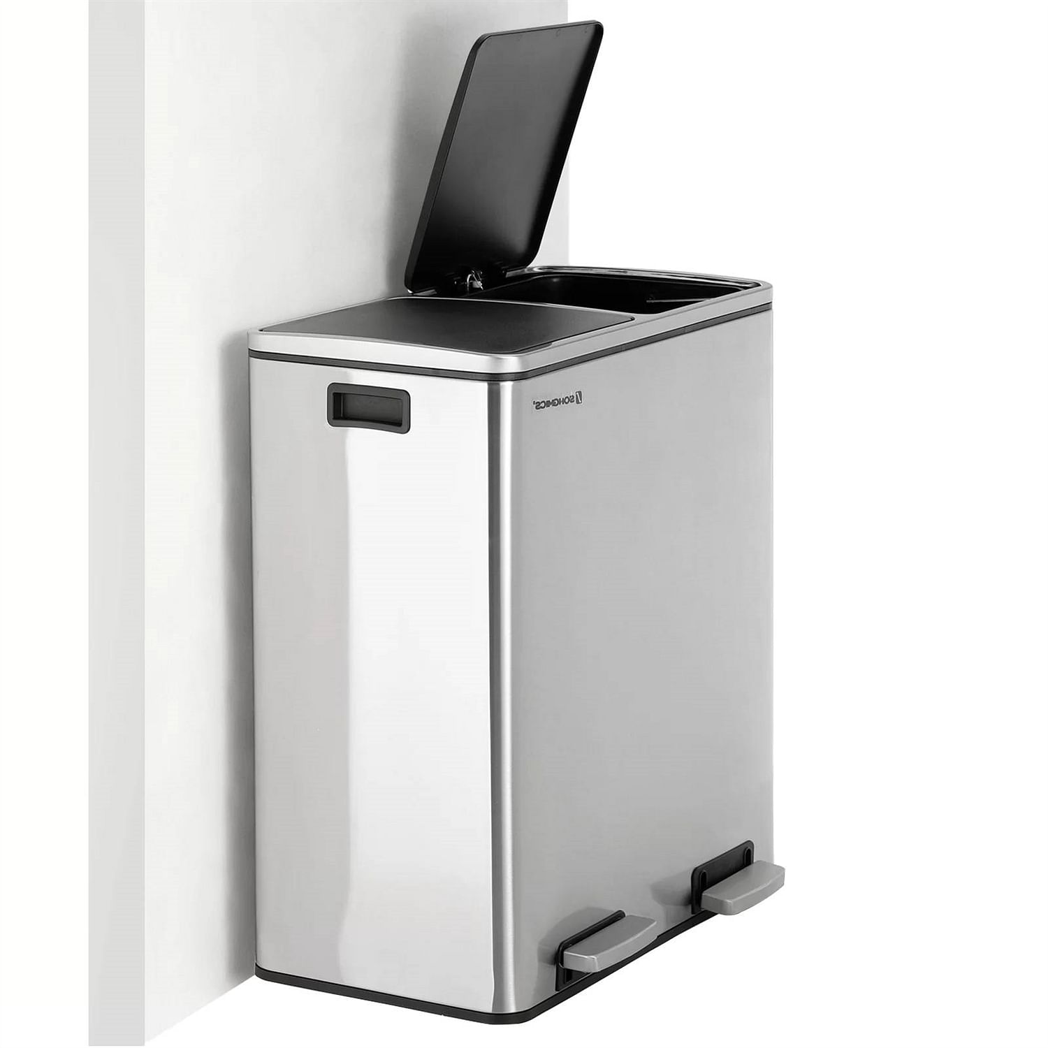 Dual Stainless Steel 16-Gallon Trash Can Recycle Bin with 2 Step on Pedal Lids - Free Shipping