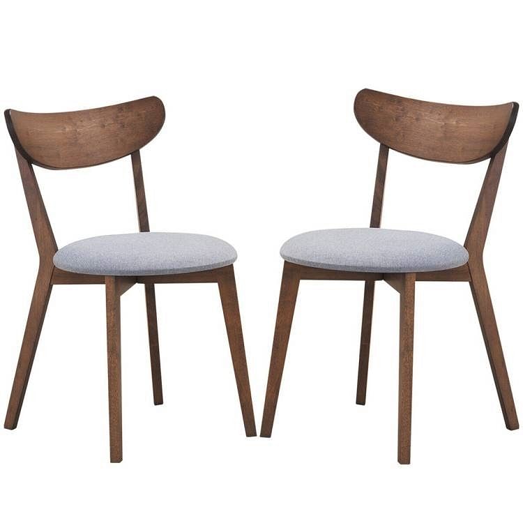 Set of 2 Mid-Century Modern Curved Back Wood Dining Chair Grey Upholstered Seat - Free Shipping