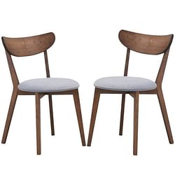 Set of 2 Mid-Century Modern Curved Back Wood Dining Chair Grey Upholstered Seat - Free Shipping