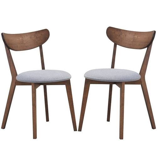 Set of 2 Mid-Century Modern Curved Back Wood Dining Chair Grey Upholstered Seat - Free Shipping