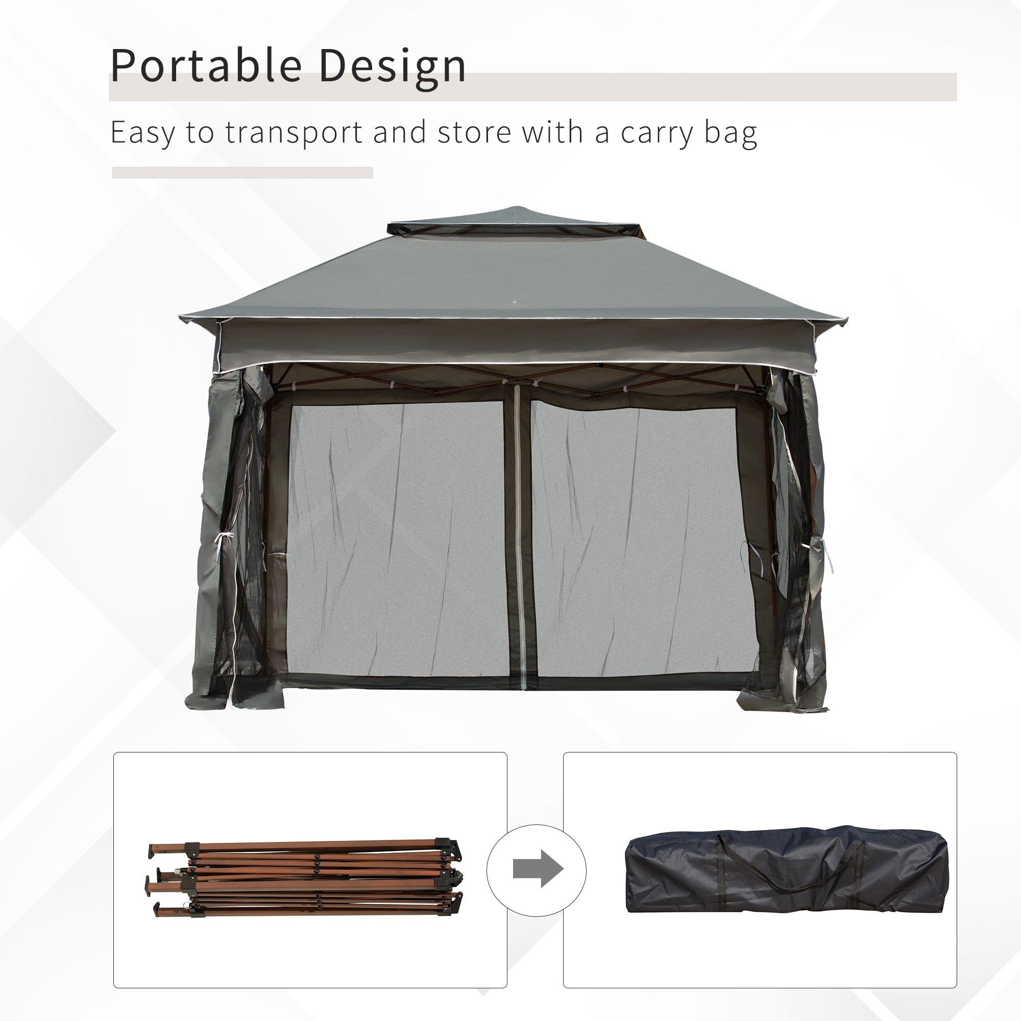 Outsunny Pop Up Canopy 11'x11', 2-Tier Soft Top, Event Tent with Netting, Dark Grey for Patio Garden
