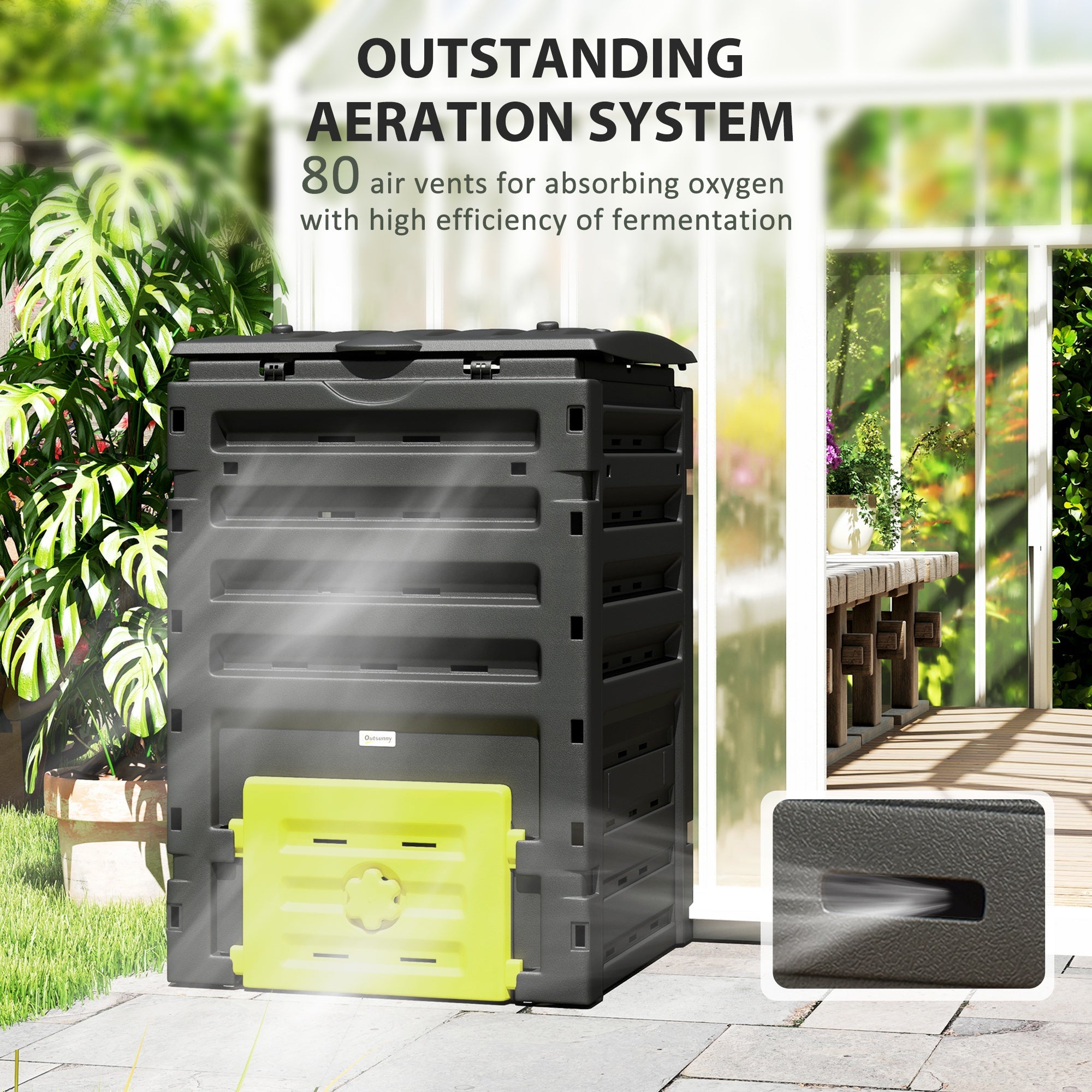 Outsunny Compost Bin, Garden Composter with 80 Vents and 2 Sliding Doors, 120 Gallon (450L), Yellow