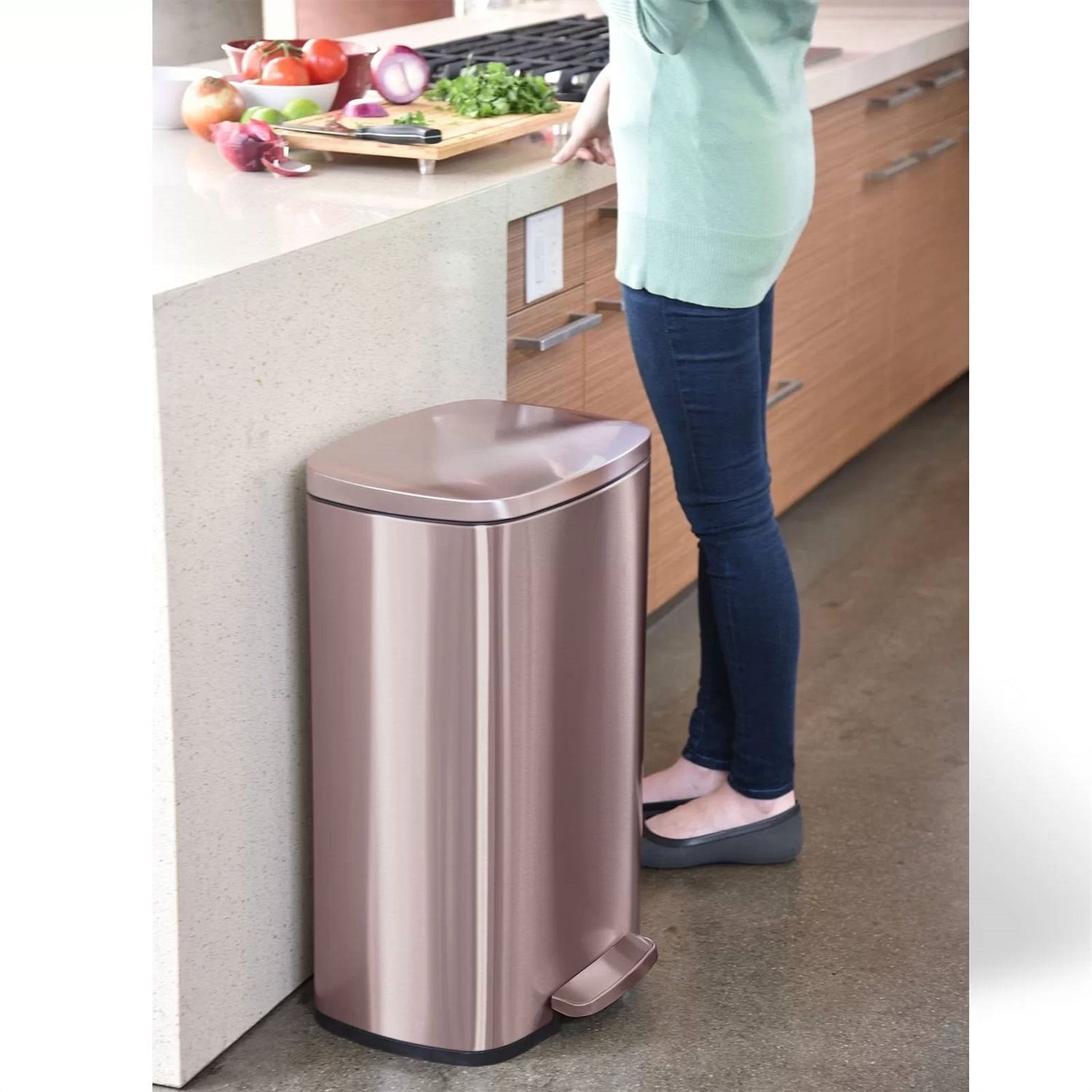 13-Gallon Copper Rose Gold Stainless Steel Step Trash Can with Deodorizer Filter - Free Shipping