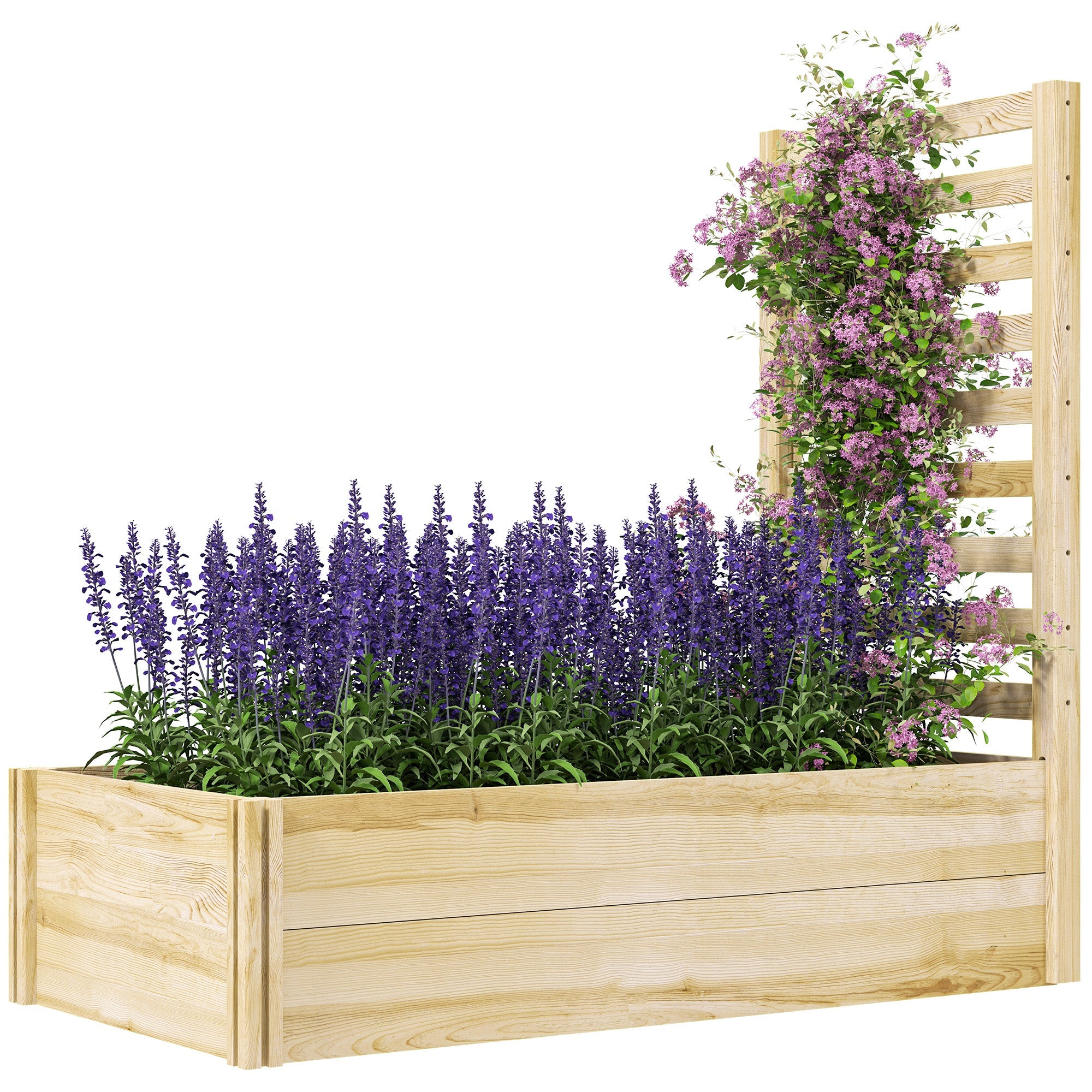 Outsunny Wood Planter Box with Trellis for Climbing Plants, Raised Garden Bed for Outdoor Flowers Herbs, 91"x24"x43", Natural