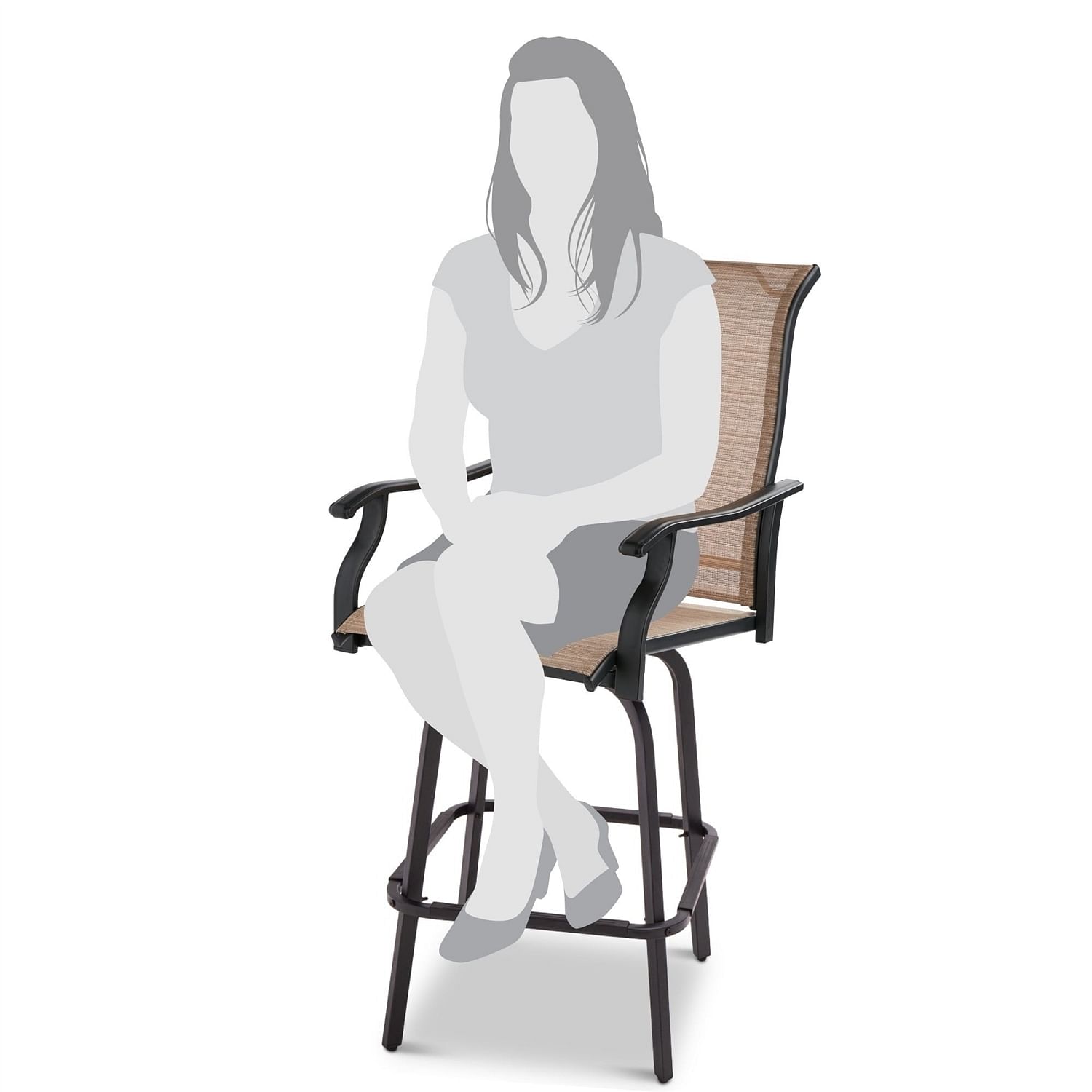 Set of 2 Tan All-Weather Mesh Swivel Barstools - Free Shipping