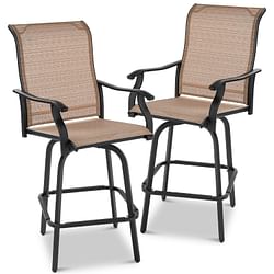 Set of 2 Tan All-Weather Mesh Swivel Barstools - Free Shipping