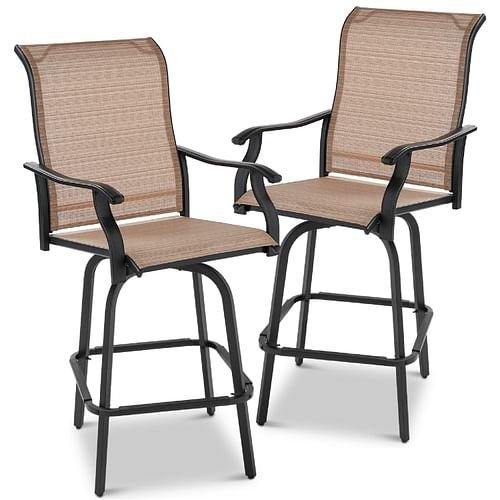 Set of 2 Tan All-Weather Mesh Swivel Barstools - Free Shipping