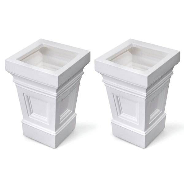 Set of 2 - 24 inch High Self Watering Planter Box in White Plastic Resin - Free Shipping