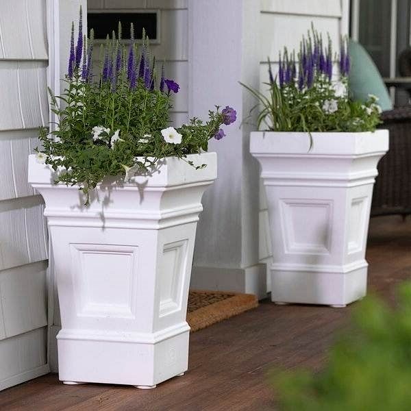 Set of 2 - 24 inch High Self Watering Planter Box in White Plastic Resin - Free Shipping