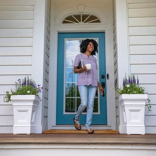 Set of 2 - 24 inch High Self Watering Planter Box in White Plastic Resin - Free Shipping