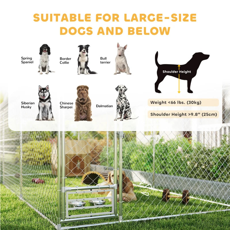 Outdoor Dog Run with Adjustable & Rotatable Bowls, Waterproof UV-Resistant Cover, Escape-Proof Lock, 19.7' x 7.5' x 7.5'