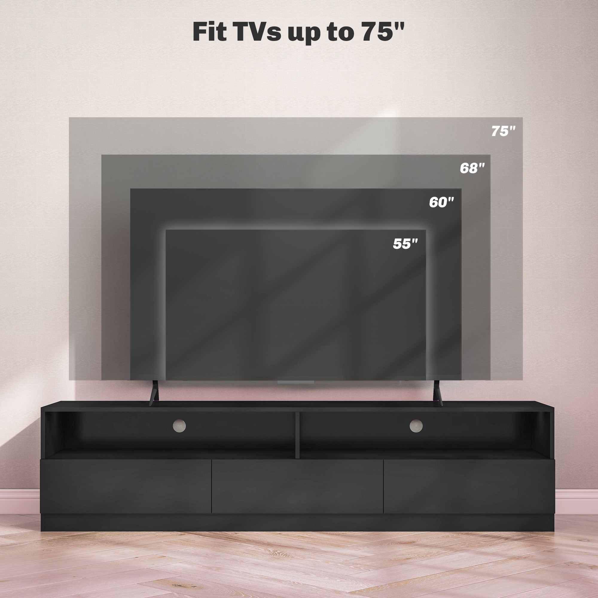 HOMCOM LED Lighted TV Stand for TVs up to 75", Modern TV Cabinet with Storage Drawers for Living Room, High Gloss Black