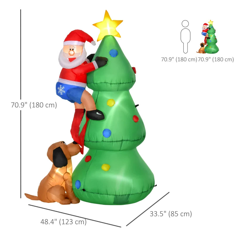 HOMCOM 5.9ft Inflatable Christmas Tree, Santa Claus, Dog, LED Lights, Indoor, Outdoor, Home, Garden, Lawn, Decoration