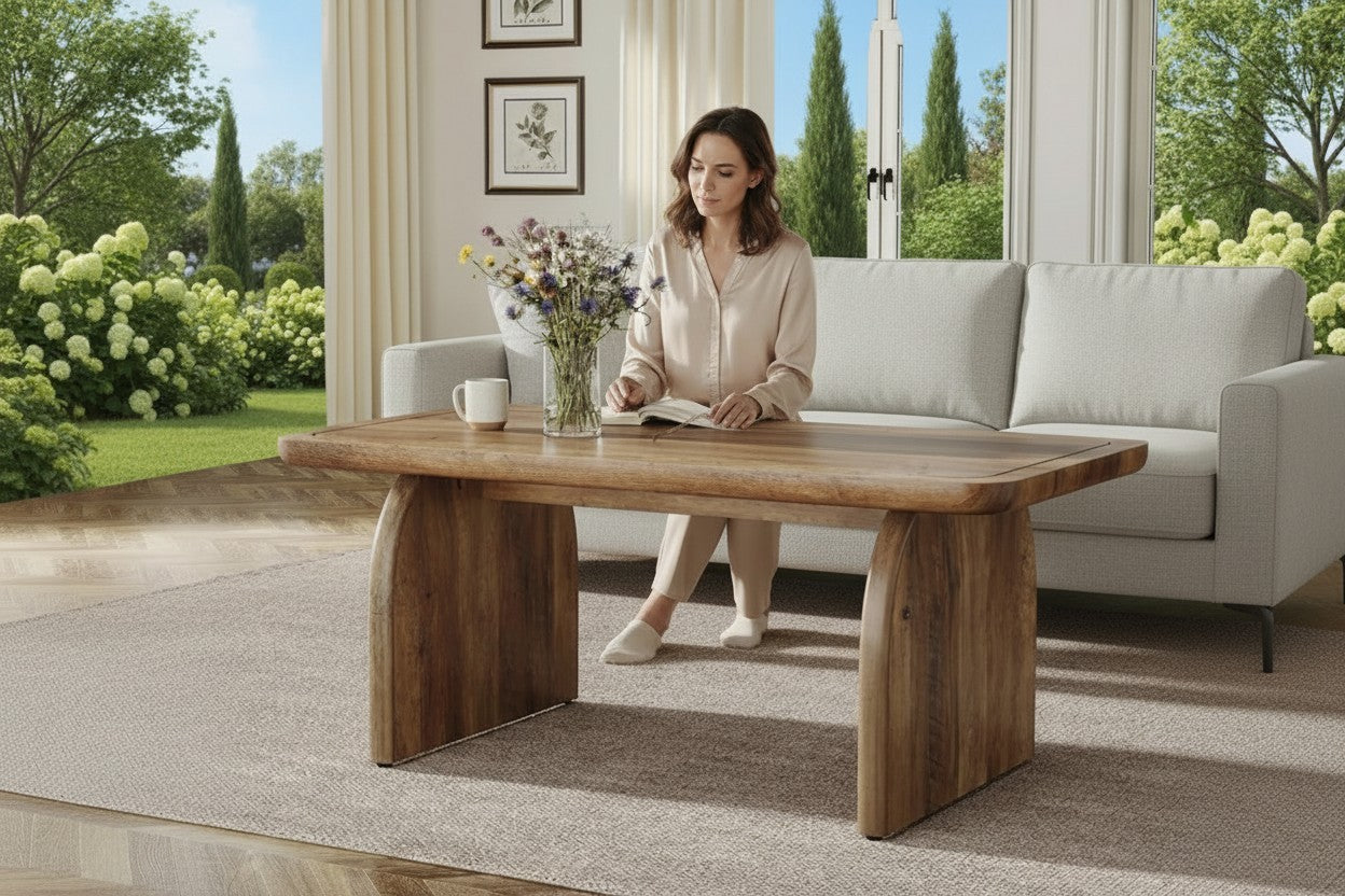 Rustic Farmhouse Coffee Table with Rounded Edges
