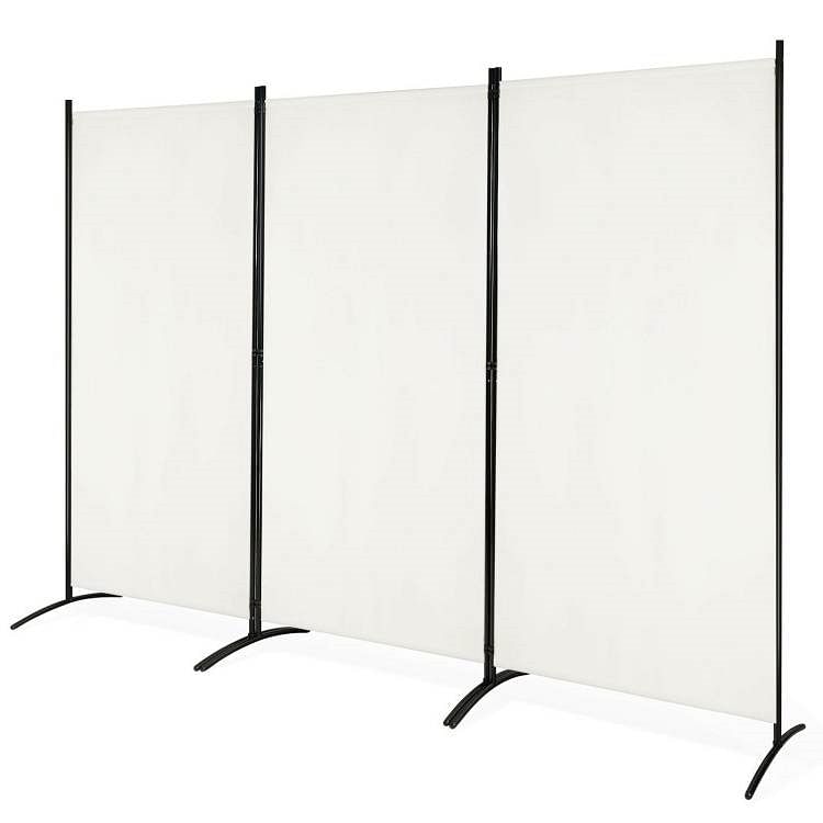 6-Ft White 3-Panel Room Divider Screen with Steel Base and Heavy Duty Hinges - Free Shipping