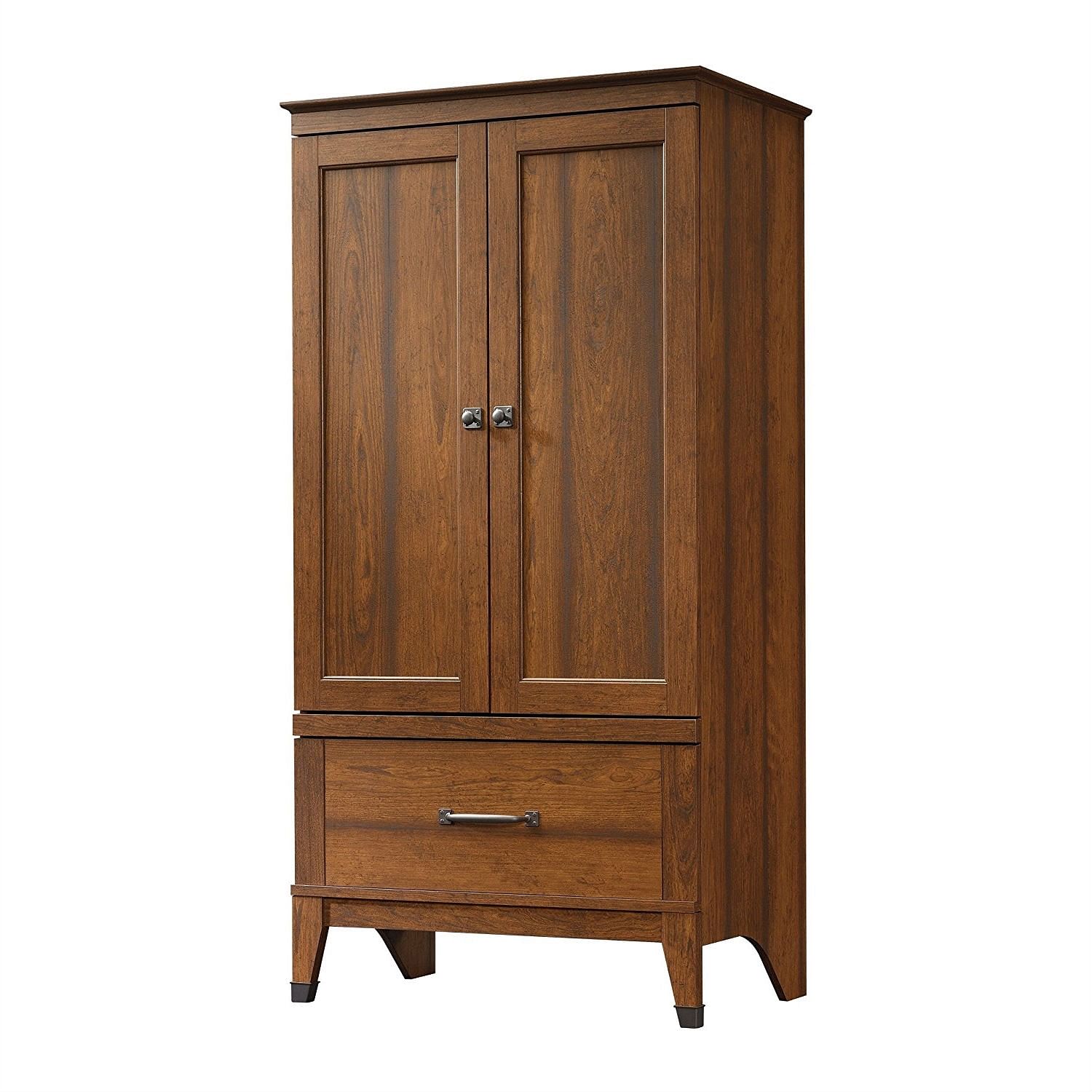 Bedroom Wardrobe Cabinet Storage Armoire in Medium Brown Cherry Wood Finish - Free Shipping