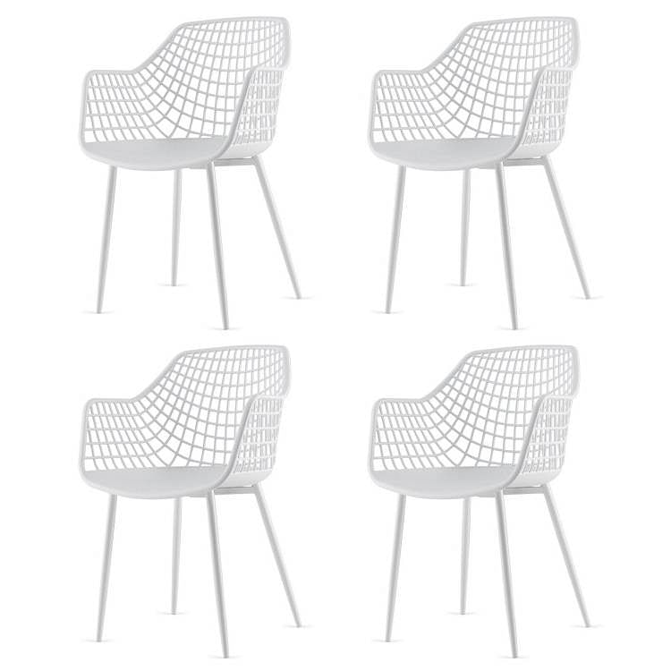 Set of 4 Modern Mid-Century White Mesh Dining Chair with Ergonomic Backrest - Free Shipping