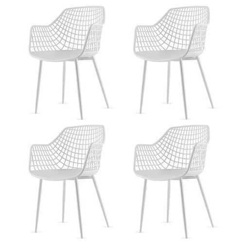 Set of 4 Modern Mid-Century White Mesh Dining Chair with Ergonomic Backrest - Free Shipping