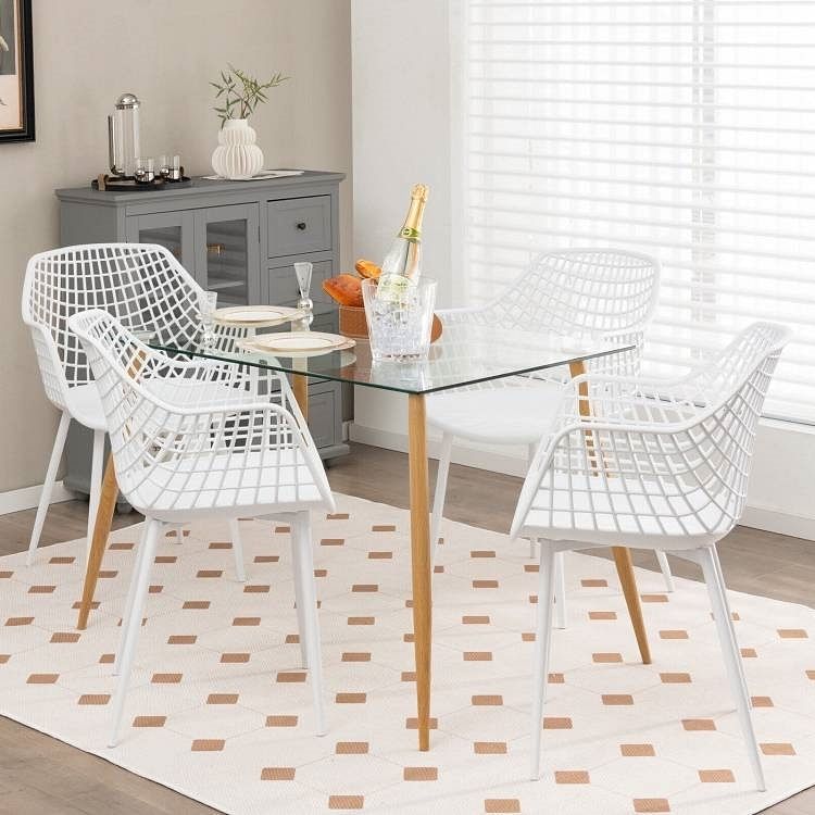 Set of 4 Modern Mid-Century White Mesh Dining Chair with Ergonomic Backrest - Free Shipping