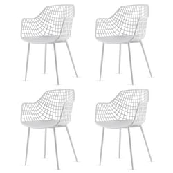 Set of 4 Modern Mid-Century White Mesh Dining Chair with Ergonomic Backrest - Free Shipping