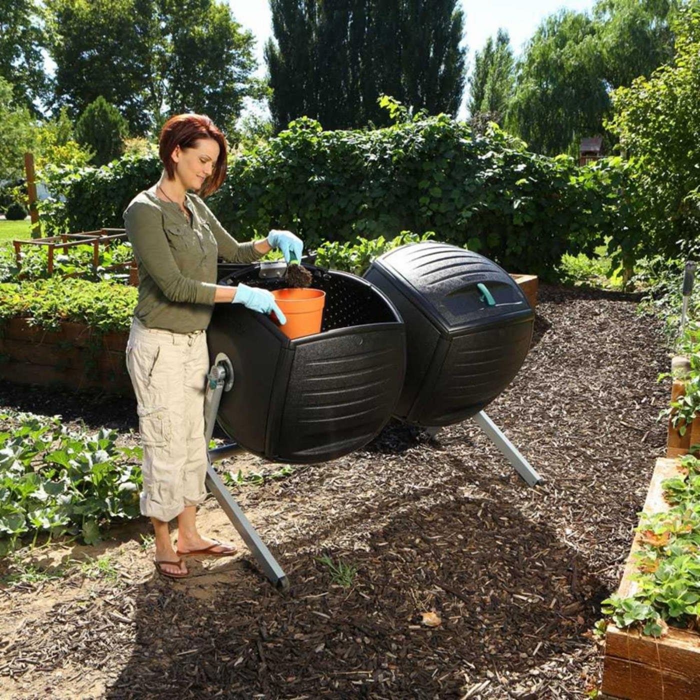 Set of Two 50-Gallon Compost Bin Tumbler Double Rotating Composter - Free Shipping