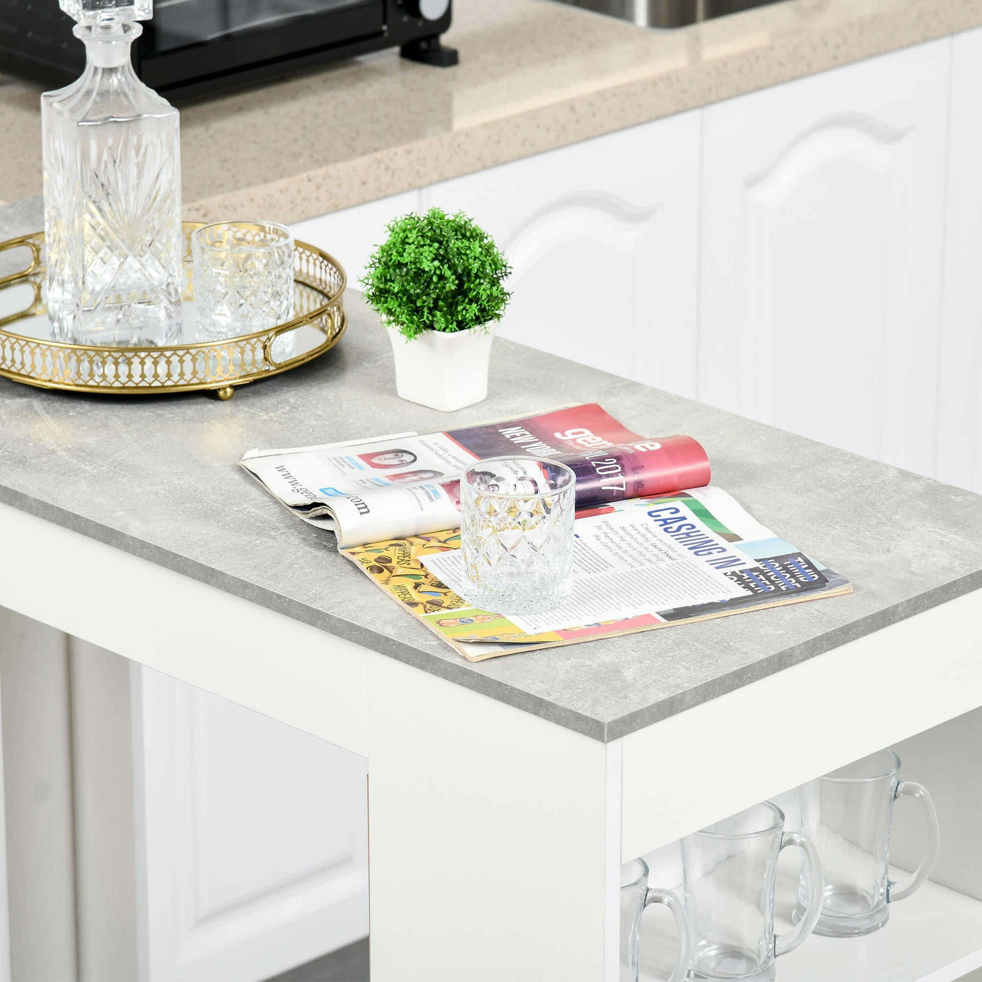 HOMCOM Bar Table High Top Pub Table with 4 Storage Shelves Modern Bar Height Table for Home Bar Kitchen Dining Room Grey