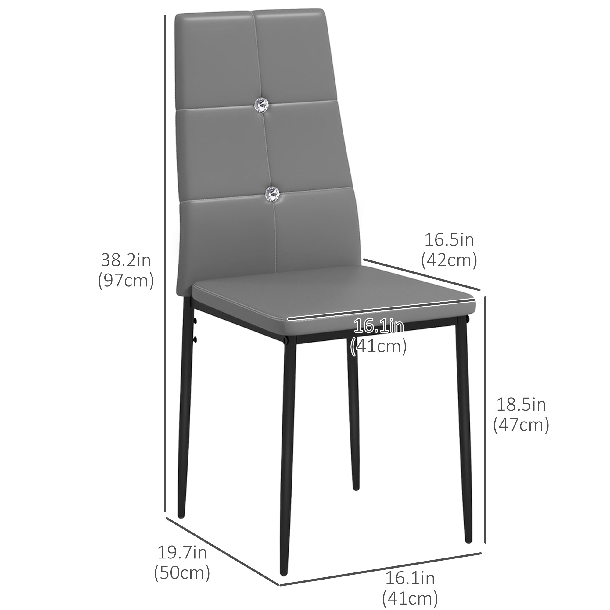 HOMCOM Set of 4 Modern Style Dining Chairs, Button Tufted High Back Side Chairs with Upholstered Seat, Steel Legs, Grey