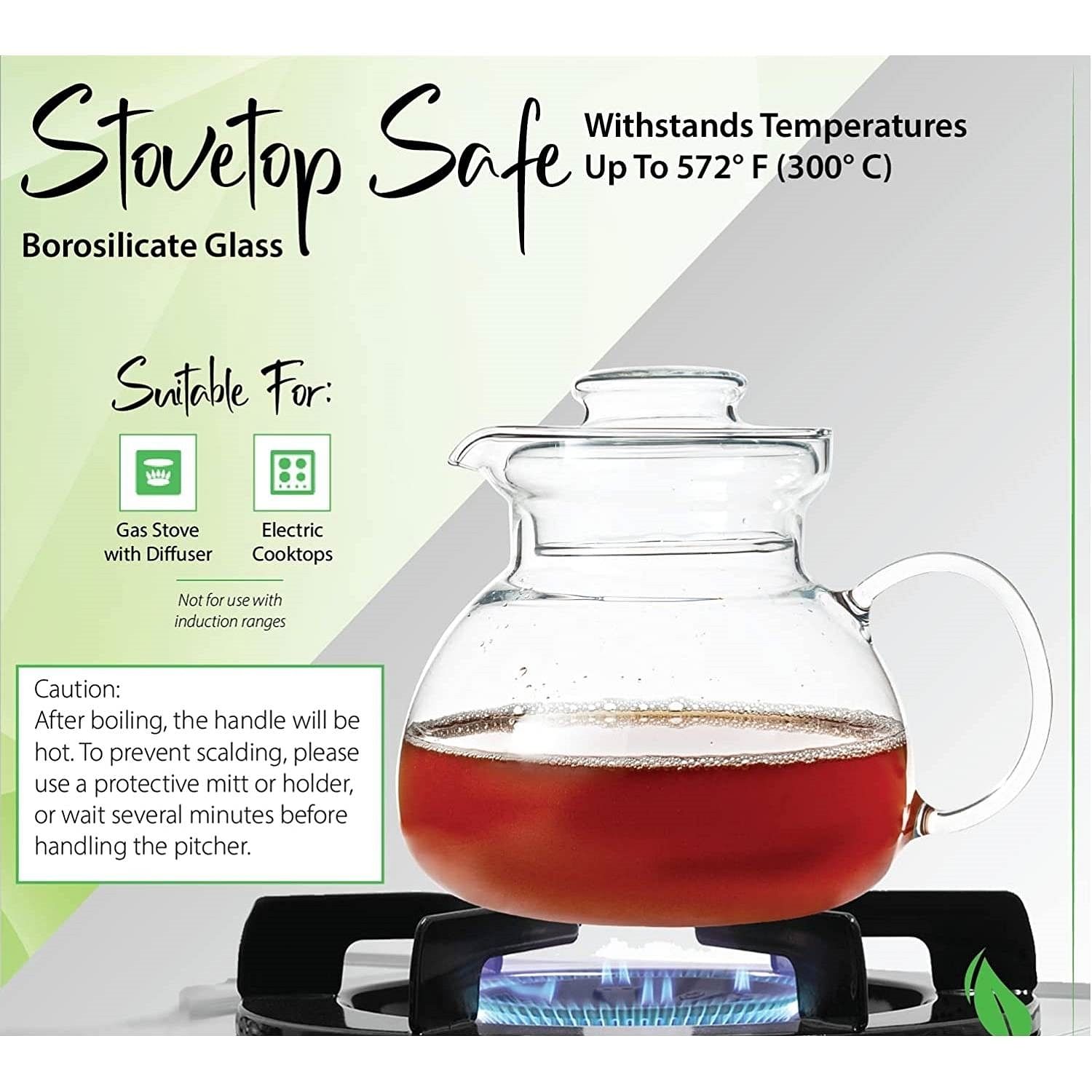 1.5 Quart Stovetop Clear Glass Teapot Kettle with Lid - Microwave Safe - Free Shipping