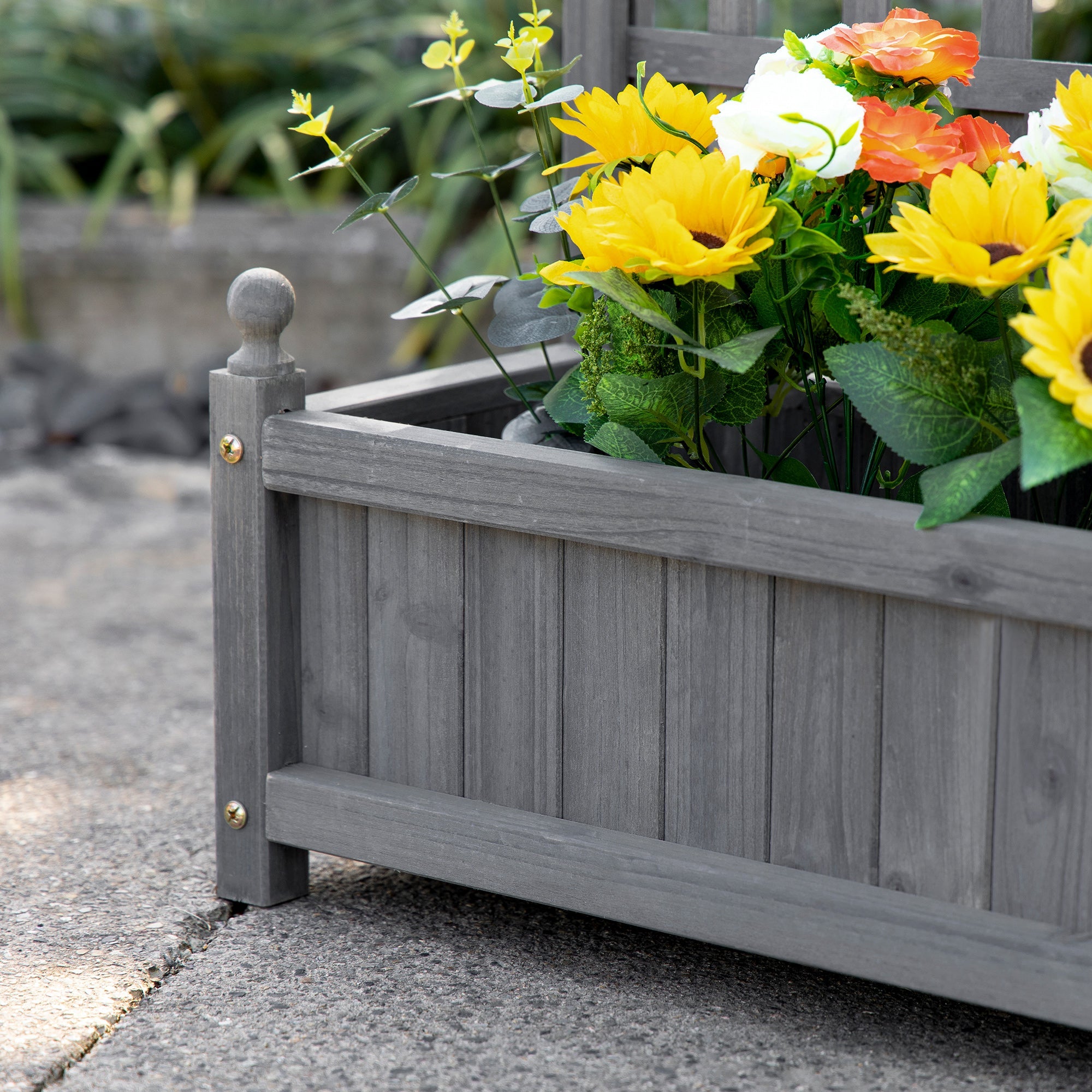 Outsunny Raised Garden Planter Box with Trellis Climbing Vines Free Standing Flower Pot Display Rack Grey