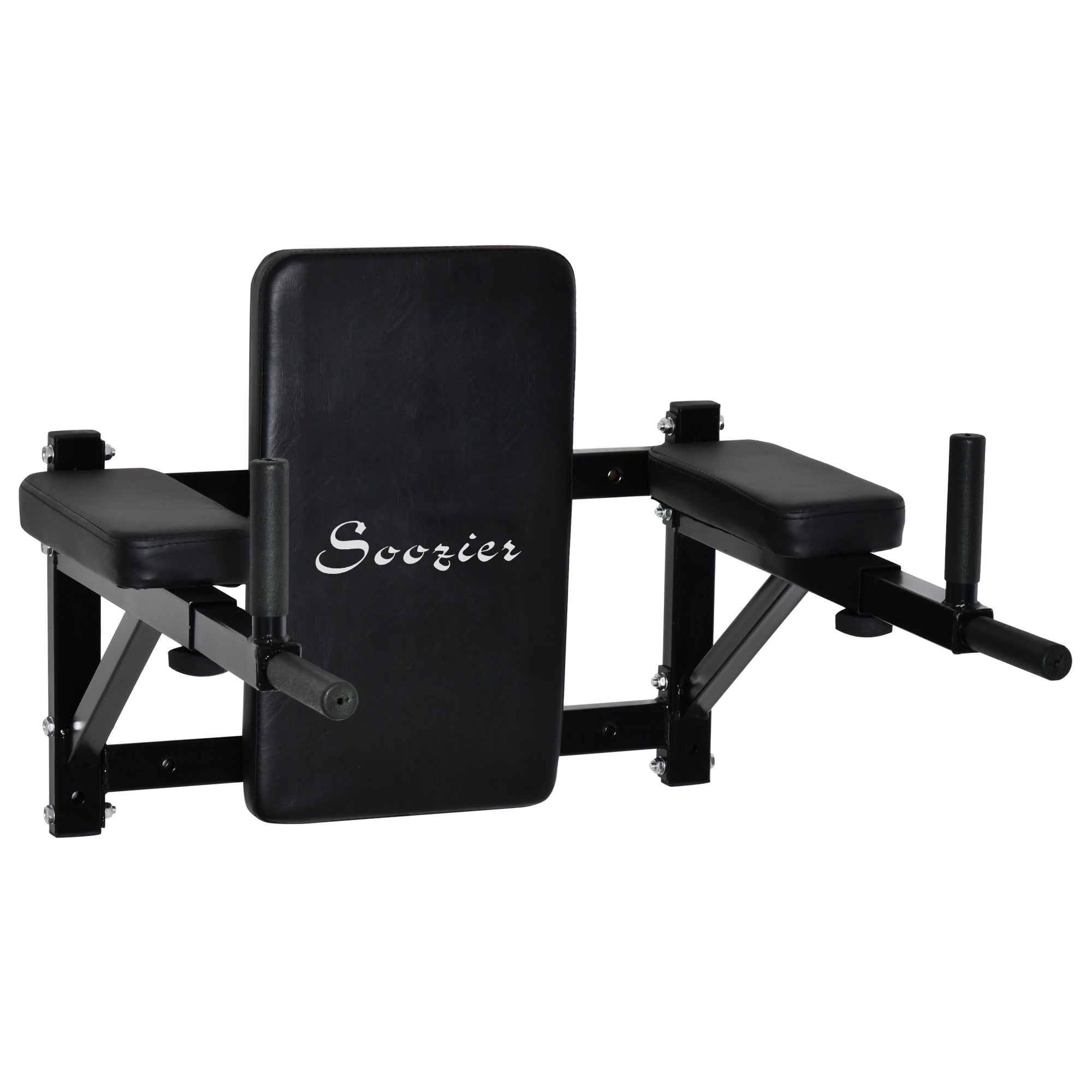 Soozier Wall Mounted Power Tower Gym Station with Pull Up Bar Dip Station for Home Workout Muscle Building Black
