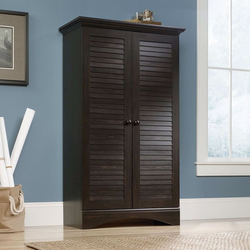 Multi-Purpose Wardrobe Armoire Storage Cabinet in Dark Brown Antique Wood Finish - Free Shipping