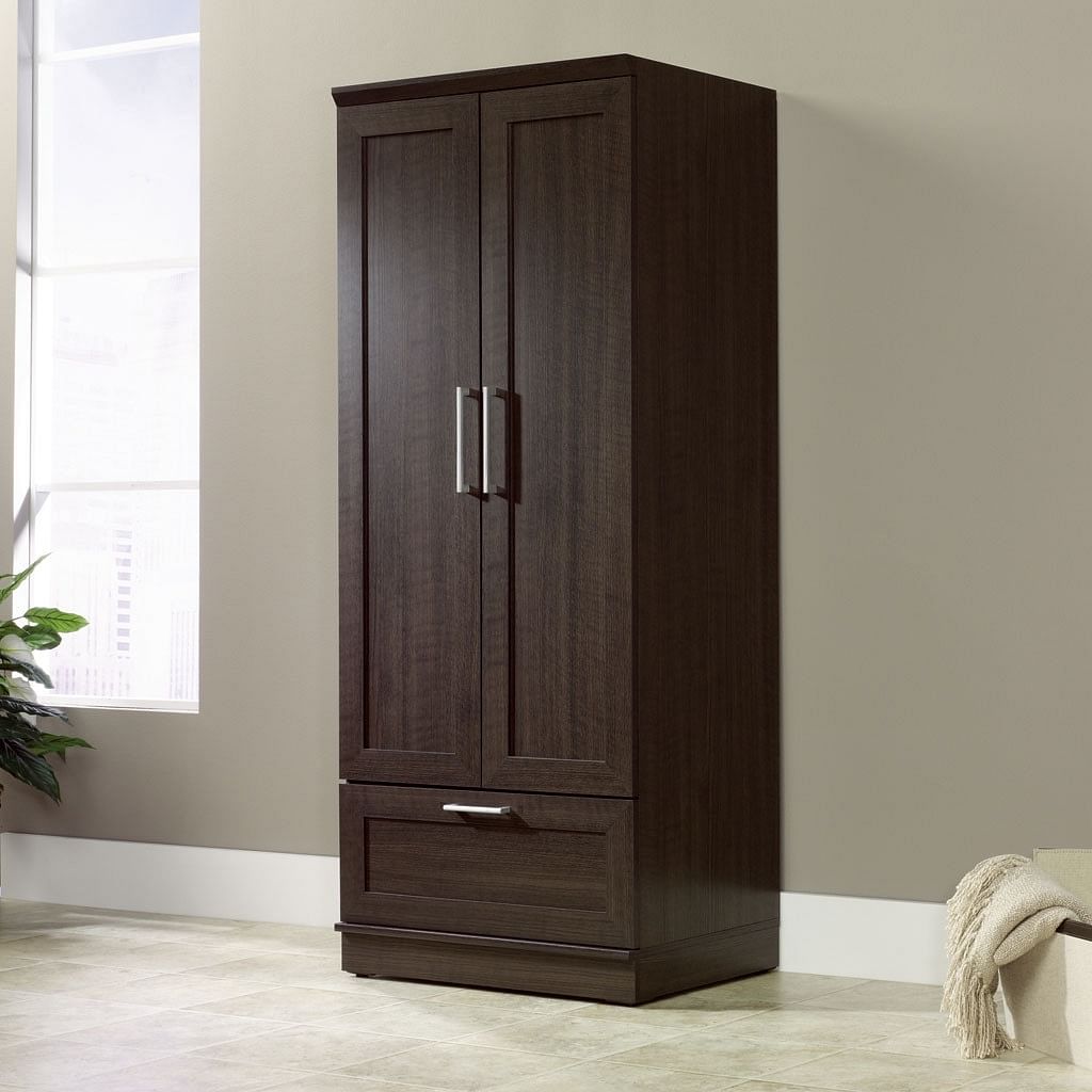 Dark Brown Wood Wardrobe Cabinet Armoire with Garment Rod - Free Shipping