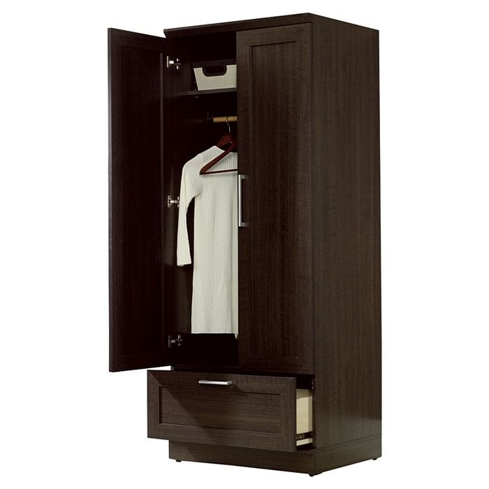 Dark Brown Wood Wardrobe Cabinet Armoire with Garment Rod - Free Shipping
