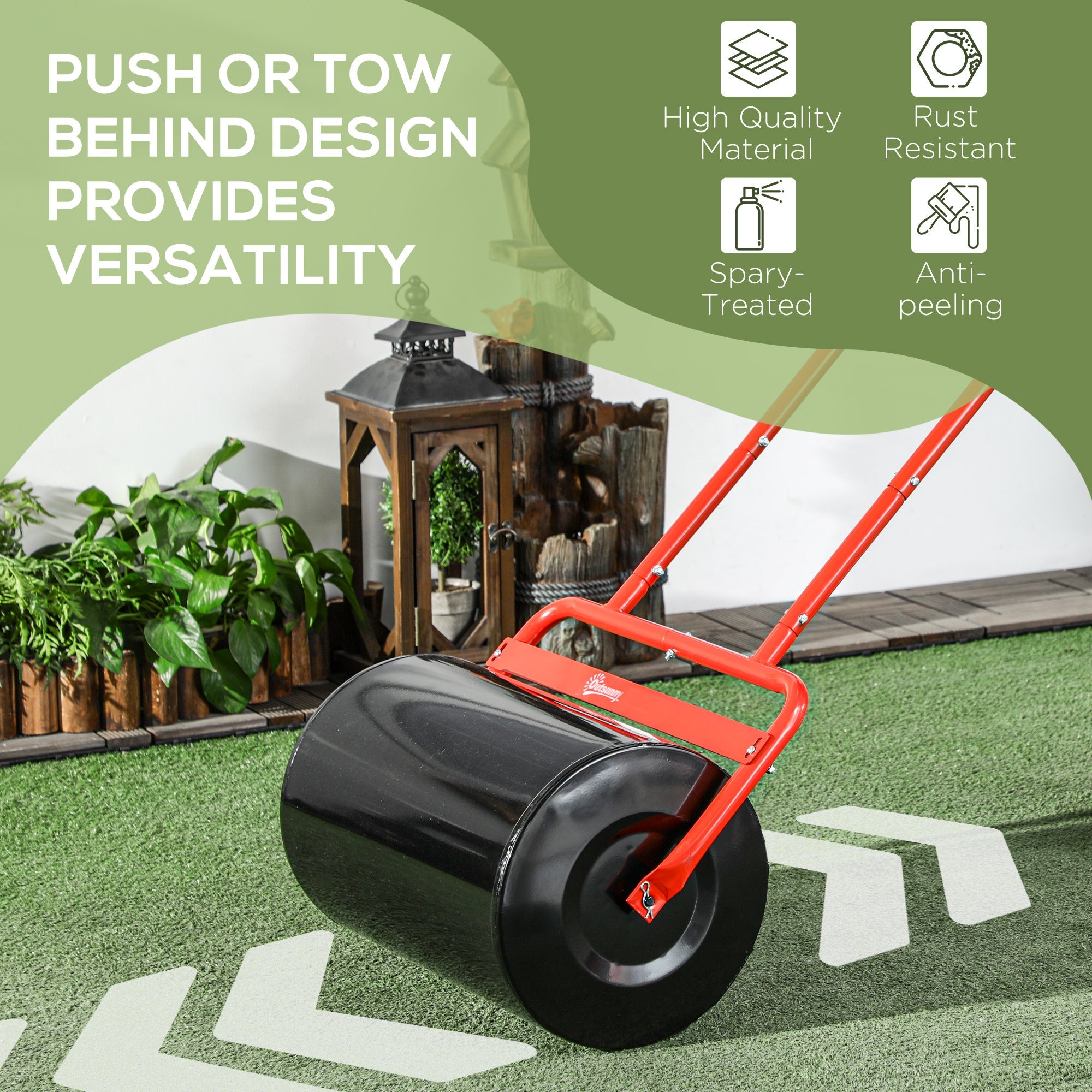 Outsunny 20" Heavy Duty Lawn Roller - Push/Tow Behind, Red, for Sod & Grass Flattening with 10gal Water/136lbs Sand