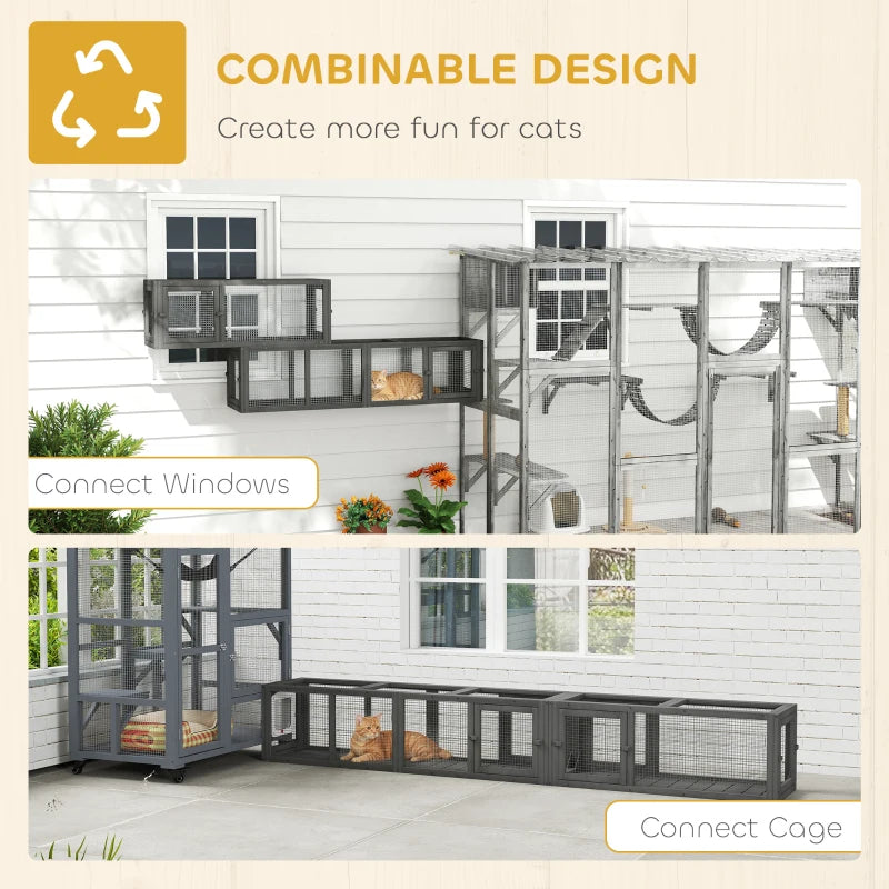 Cat Tunnel, Outdoor Cat Enclosure with Combinable Design, 8 Doors, 98" Kitty Toys for House, Window, Cage, Dark Grey