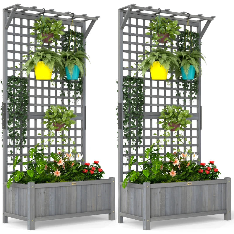 Wood Planter with Trellis for Vine Climbing, Raised Garden Bed, Privacy Screen for Backyard, Patio, Deck, Dark Grey