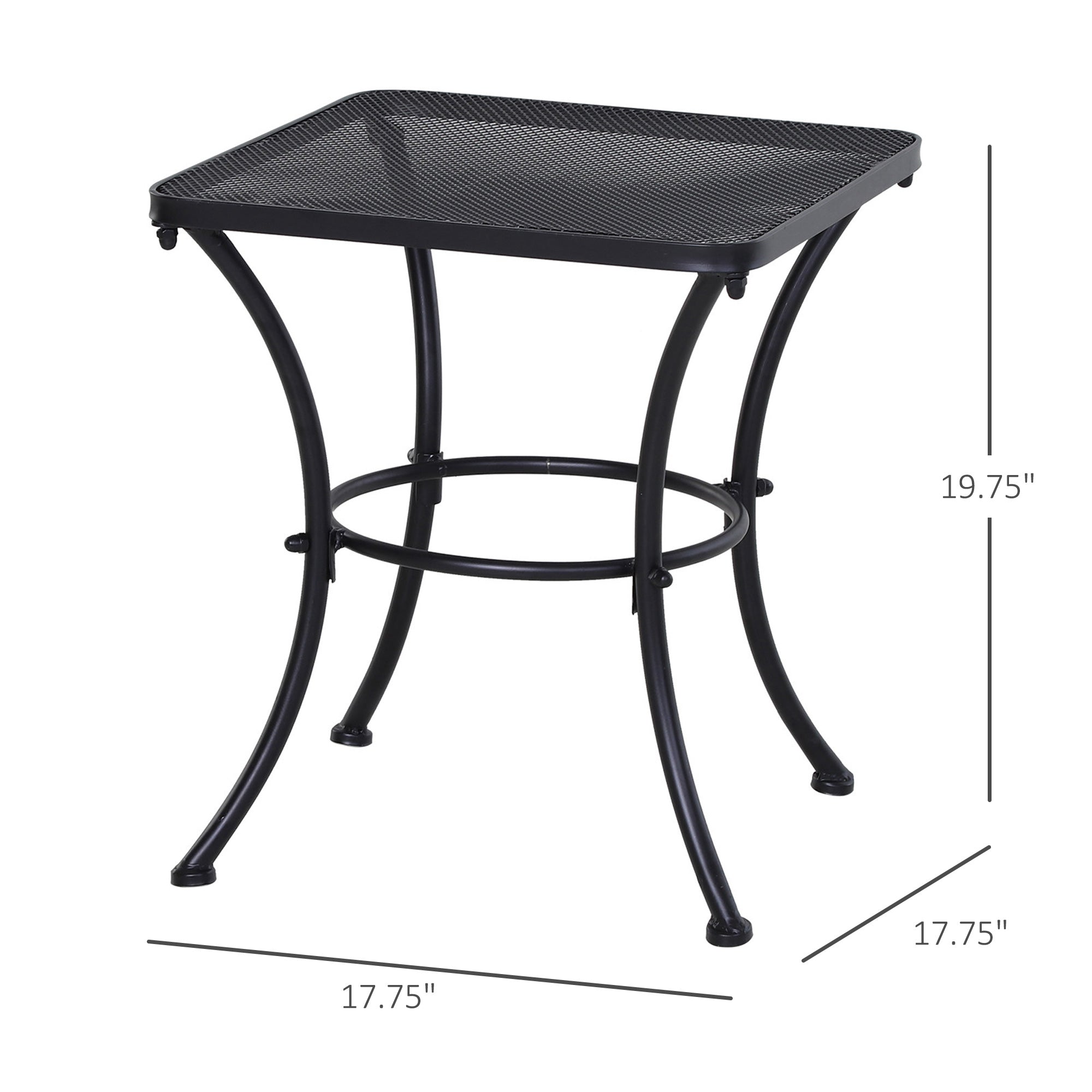 Outsunny 18"x18"x20" Square Metal Bistro Table, Stylish Outdoor Patio Coffee Side Desk, Weather-Resistant, Black