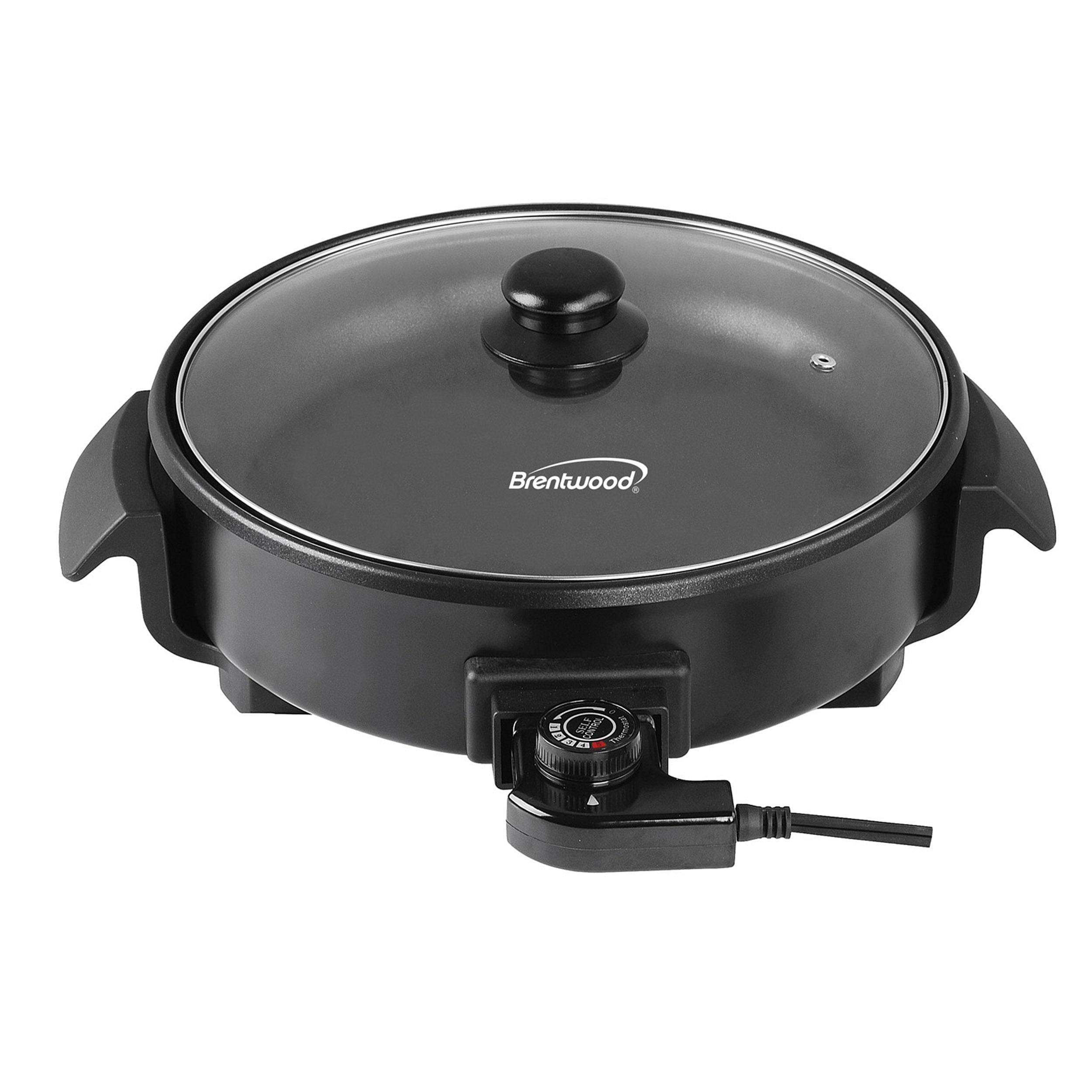 Brentwood 12 inch Round Non-Stick Electric Skillet with Vented Glass Lid in Black - Free Shipping