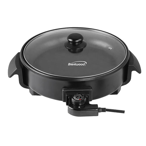 Brentwood 12 inch Round Non-Stick Electric Skillet with Vented Glass Lid in Black - Free Shipping