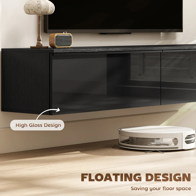 Wall Mounted TV Stand, Floating TV Cabinet with Storage, for TVs up to 70", High Gloss Effect, Black