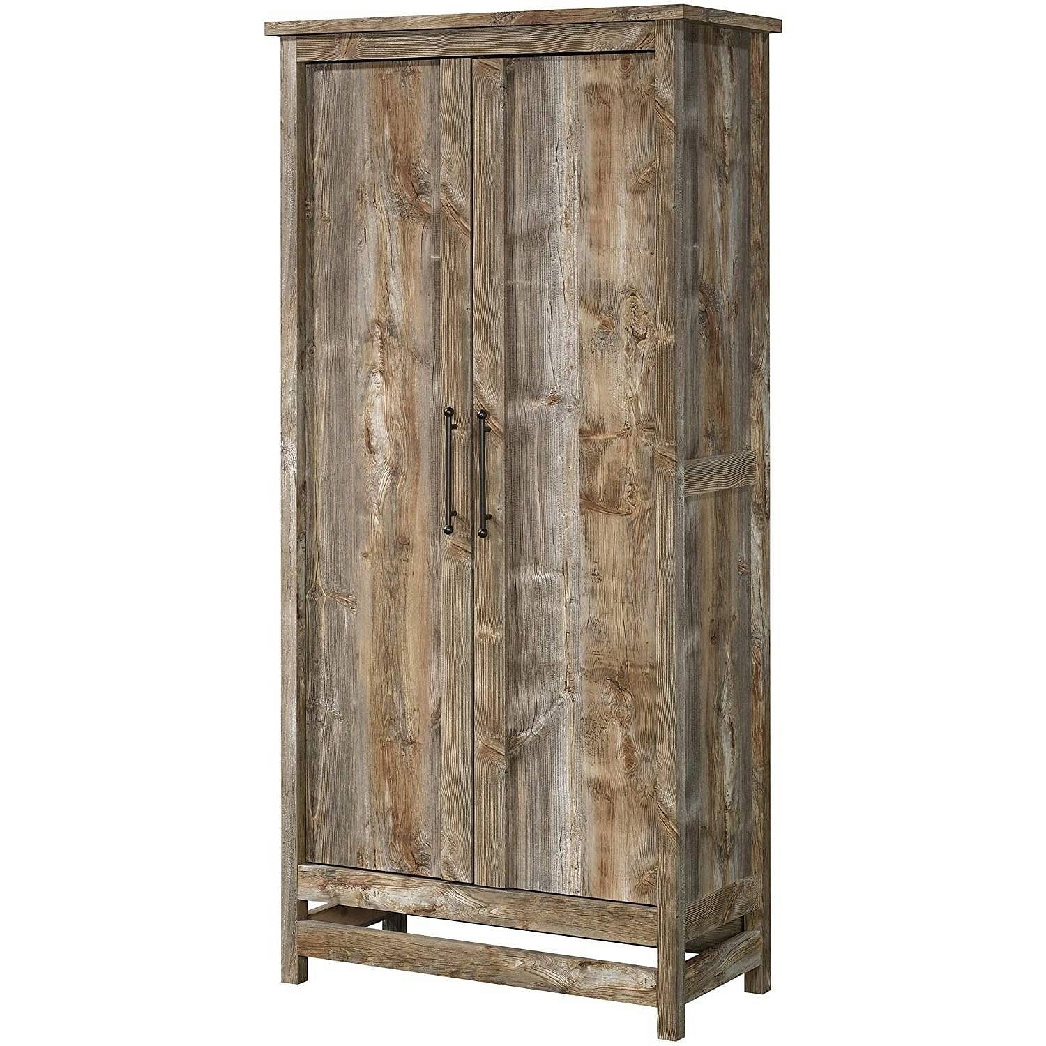 Farmhouse Storage Cabinet Wardrobe Armoire in Rustic Wood Finish - Free Shipping