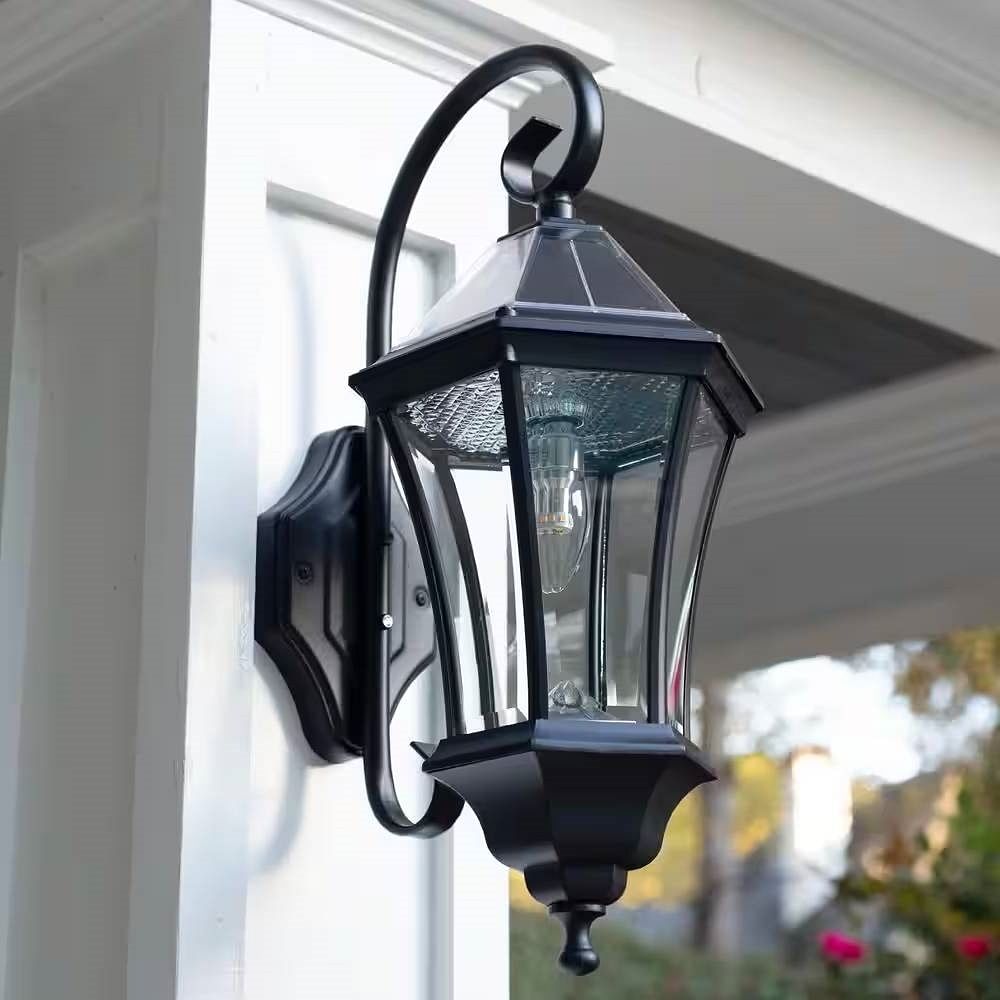Outdoor Farmhouse Solar Wall Light in Black Finish - 150 Lumens - Free Shipping