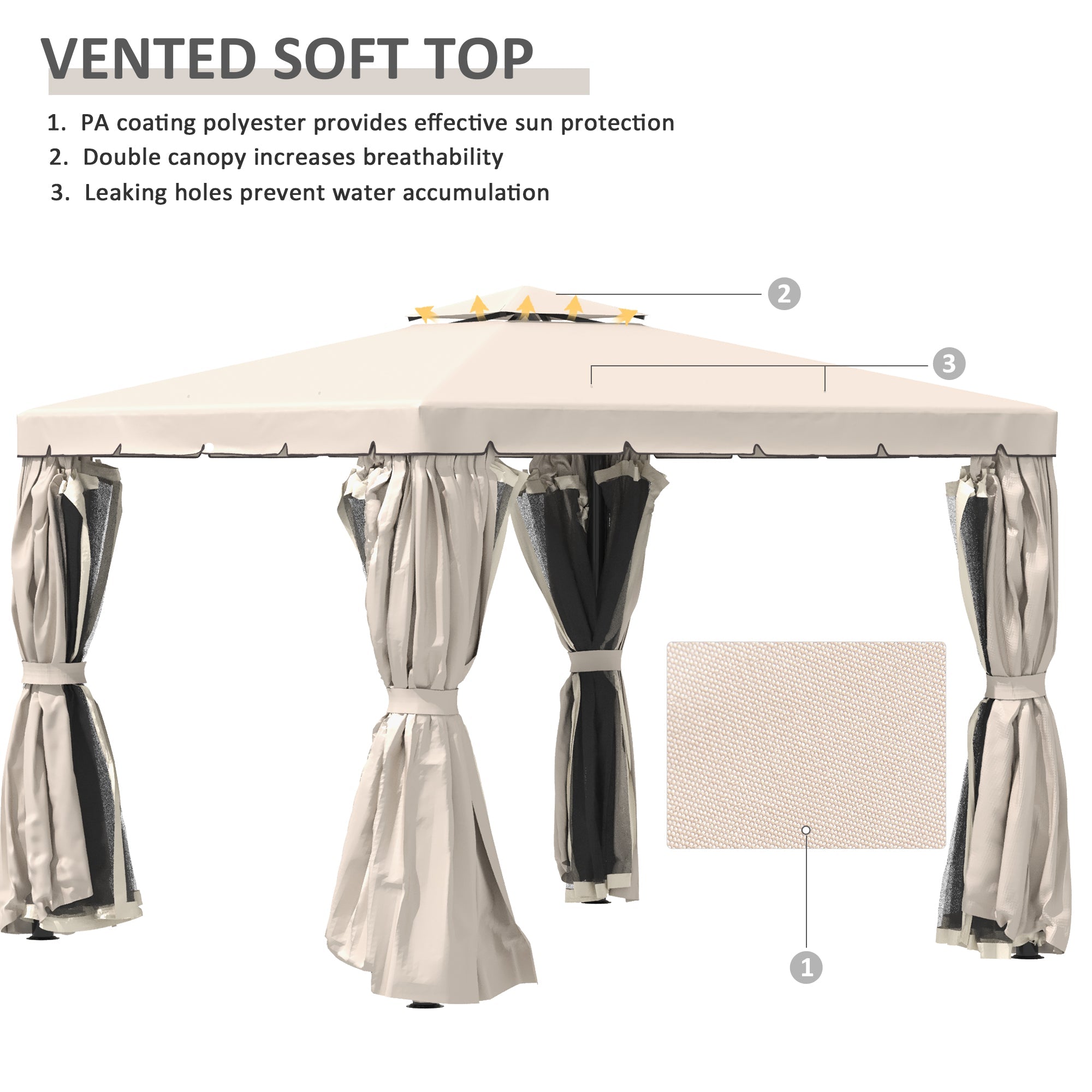 Outsunny 10' x 10' Outdoor Patio Gazebo Double Soft-top Garden Shelter Tent with Polyester Curtains, & Mesh Screen Drapes, Cream
