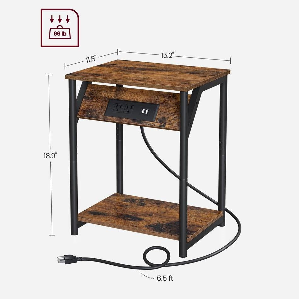 Set of 2 Nightstand End Tables with Charging Station – Features 2 USB PortsÂ