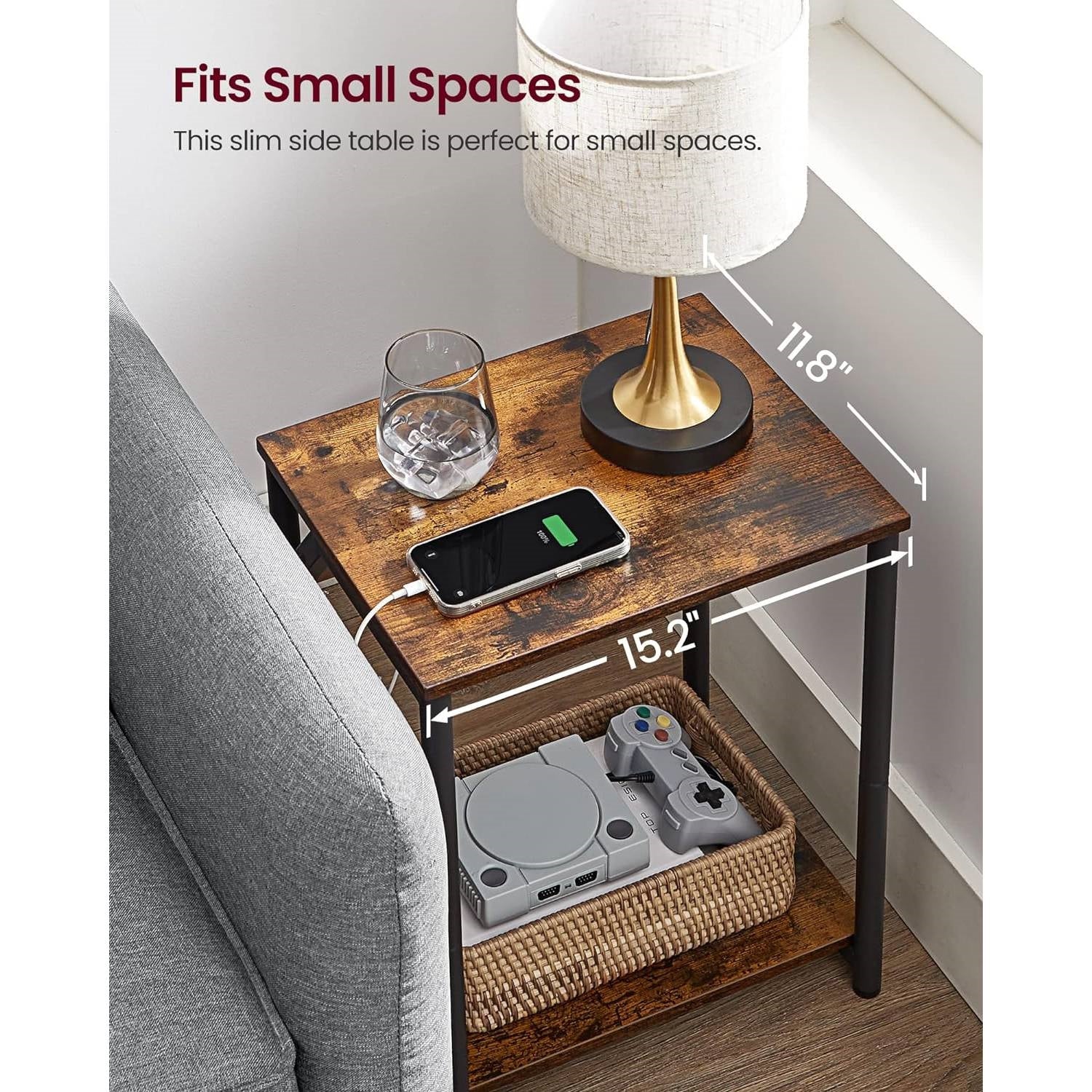 Set of 2 Nightstand End Tables with Charging Station – Features 2 USB PortsÂ