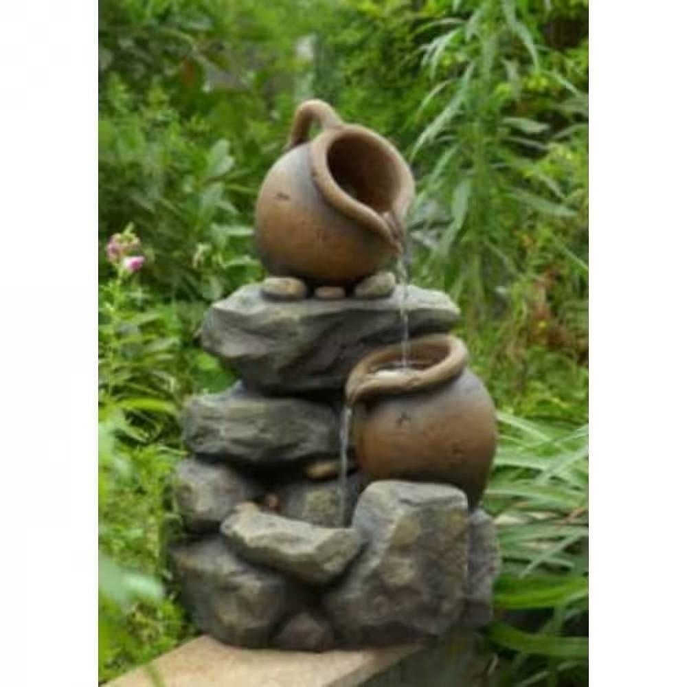 Outdoor Garden Polyresin Rock and Pitchers Waterfall Fountain with Pump - Free Shipping