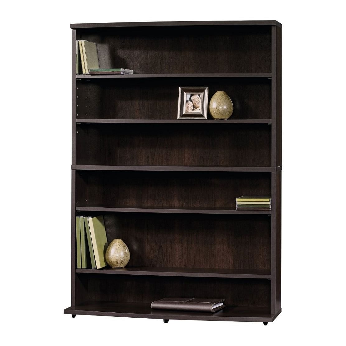 Contemporary 6-Shelf Bookcase Multimedia Storage Rack Tower in Brown Finish - Free Shipping