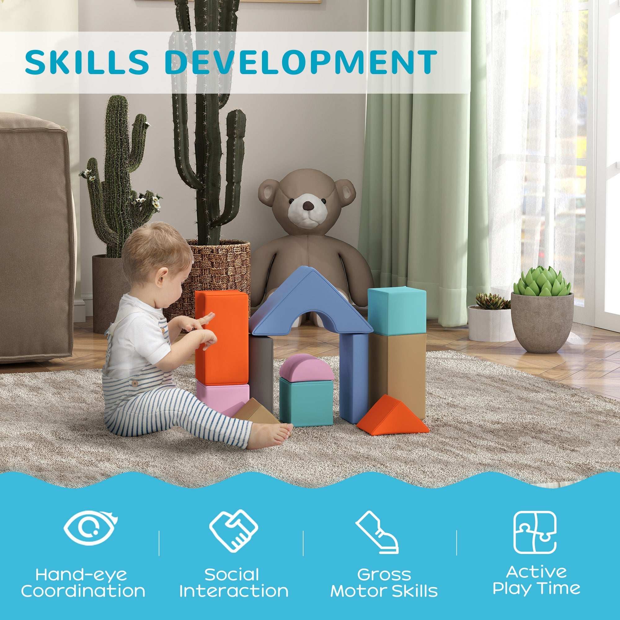 Qaba 11 Piece Soft Play Equipment for Kids 6-72 Months, Light Colour